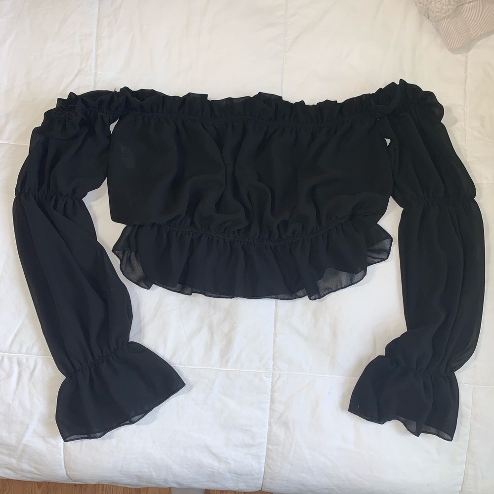 Ruffle off the shoulder cropped top